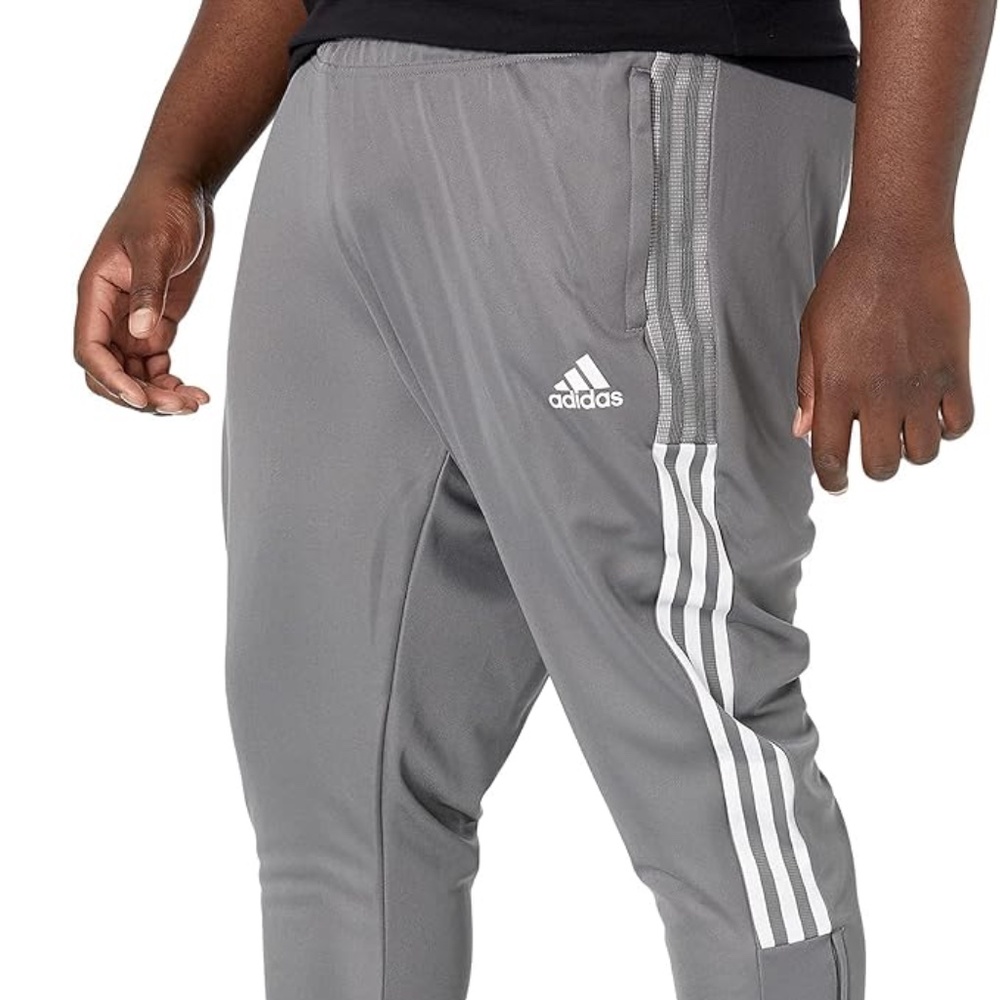 Adidas-Pants 3X Grey Lounge Activewear Soccer Pockets Zip Tapered Hem Track New